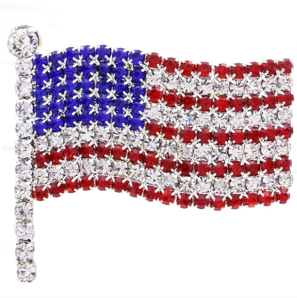 Crystal Rhinestone American USA Flag Patriotic Pin Brooch - Picture 2 of 4